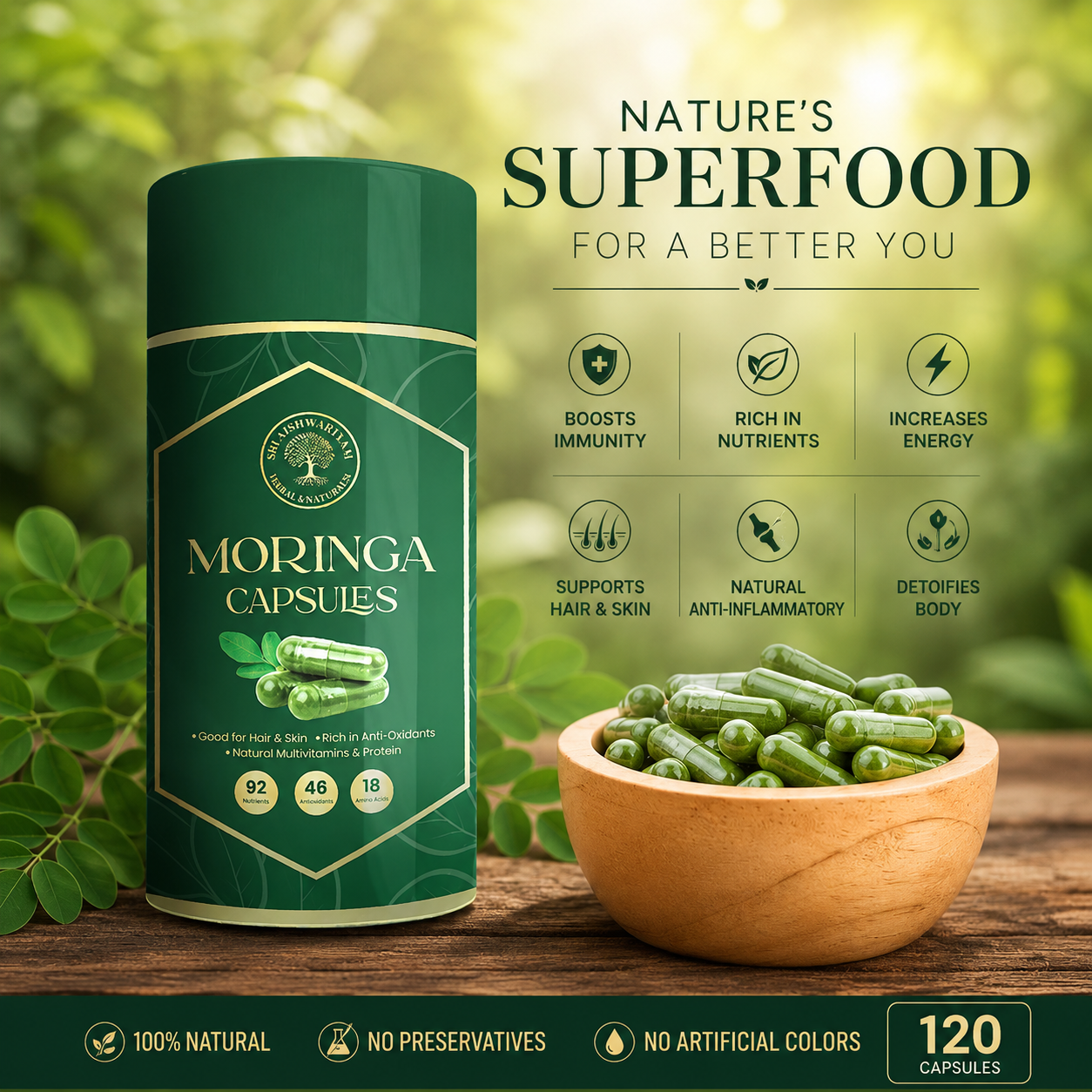 100% Organic Moringa Capsules